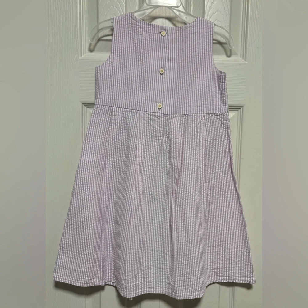 Gymboree Girls Purple and White Striped Daisy Seersucker Shift Dress